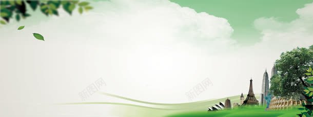绿色风景海报jpg设计背景_新图网 https://ixintu.com 大雁 小草 瑜伽美女 绿叶 美女 蓝天 风景 风景模板下载 风景素材下载 高楼
