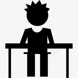正襟危坐学生在课堂上坐在椅子上在他的办公桌图标高清图片