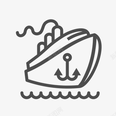 卡通手绘简约线条海上轮船免矢量图图标图标