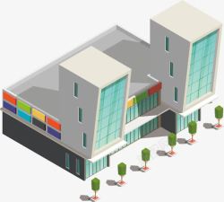 简约3D模型交通路口商场大楼3D地标建筑模型房高清图片