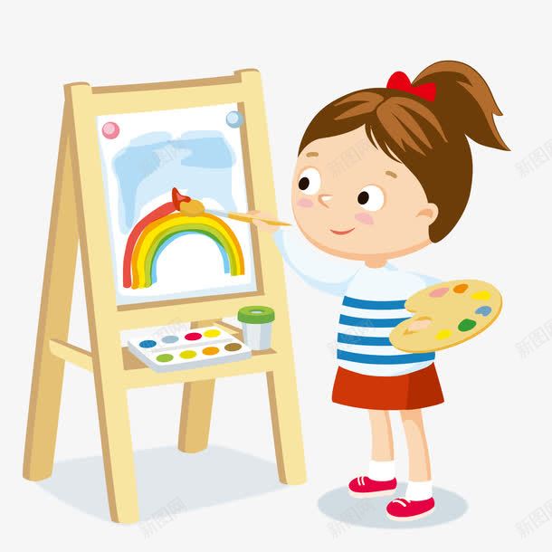 卡通绘画的人物png免抠素材_新图网 https://ixintu.com 儿童 卡通 可爱 女孩 学习 画图 绘画