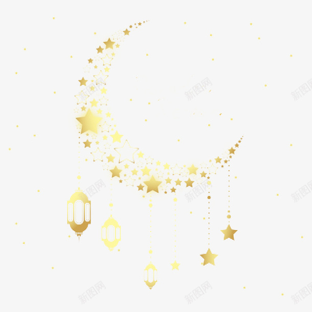 金色的星月亮png免抠素材_新图网 https://ixintu.com 月亮 点缀 装饰 金色