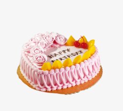 黄桃免扣元素粉红玫瑰奶油蛋糕高清图片