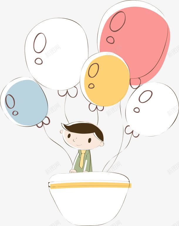 手绘气球男孩png免抠素材_新图网 https://ixintu.com AI 卡通 天空 彩色 手绘 气球 热气球 玩具 男孩 线条