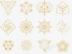 神秘符号笔刷多款金色几何图形图案图标高清图片