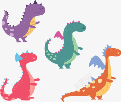 彩色儿童画小恐龙矢量图素材