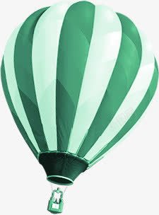 手绘绿色条纹热气球卡通素材