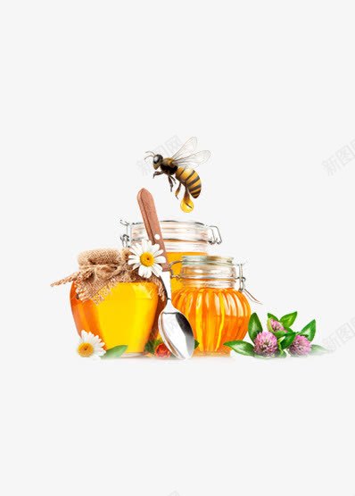 蜂蜜png免抠素材_新图网 https://ixintu.com 蜜蜂鲜花勺子蜂蜜