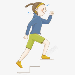 健步走运动手绘上楼梯的女孩高清图片