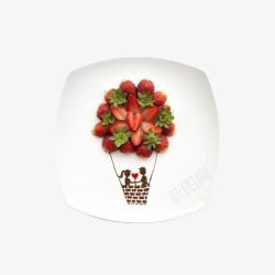 花式盘子方形盘子里的草莓气球摆盘高清图片