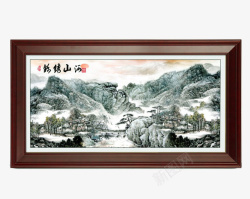 红木色山水画装饰画框十字绣红木画框摄影高清图片