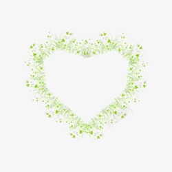 花朵心形方格底纹图片手绘绿色心形花环边框高清图片