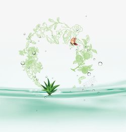 天然补水海报设计绿色清新化妆品海报背景高清图片