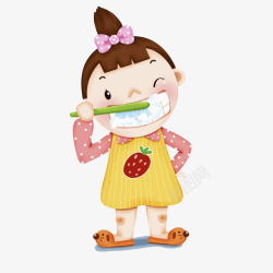 手拿刀叉的女孩卡通刷牙女孩图高清图片
