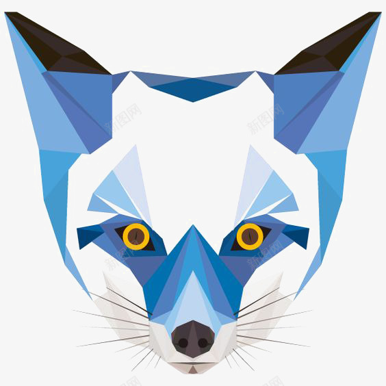 狸猫png免抠素材_新图网 https://ixintu.com 创意几何图形动物 山狸子 狸猫头像 蓝色狸猫