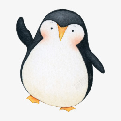 水彩手绘胖胖的企鹅素材