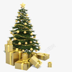 鹿圣诞节圣诞树金黄礼物盒高清图片
