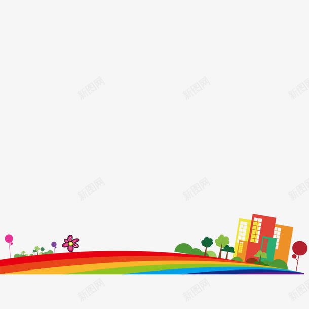 底部装饰条png免抠素材_新图网 https://ixintu.com 卡通楼房 城市 底部装饰 彩虹条