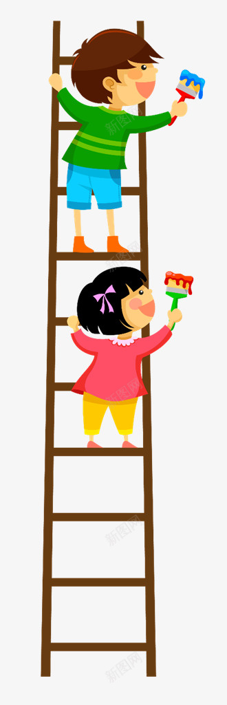 卡通小男孩爬梯子png免抠素材_新图网 https://ixintu.com 卡通 学生 小男孩 梯子 高清