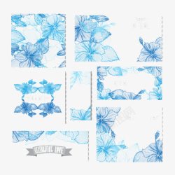 7款蓝色手绘花卉婚礼卡片素材