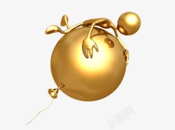 一个金色金人趴在气球上的小金人高清图片