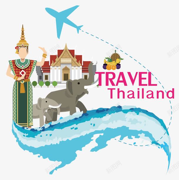 泰国旅游png免抠素材_新图网 https://ixintu.com 出国游 大象 旅游 旅行 泰国文化 泰国旅游 泰国特色 飞机