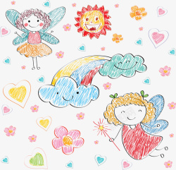 彩铅手绘免费png下载可爱彩铅儿童画花纹高清图片