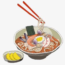 日本套餐手绘日本海鲜拉面套餐高清图片