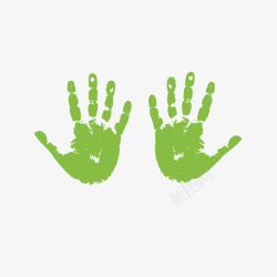 一双绿色的水墨化手印墙素材