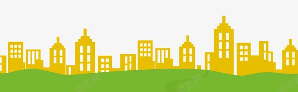 城市建筑png免抠素材_新图网 https://ixintu.com 剪影 卡通城市 城市建筑 手绘城市 绿色 背景装饰 草地