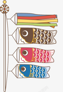 日式鲤鱼装饰画卡通手绘日式三色鲤鱼旗高清图片
