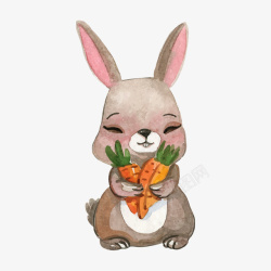 微笑胡萝卜卡通灰色兔子抱着很多胡萝卜矢量图高清图片