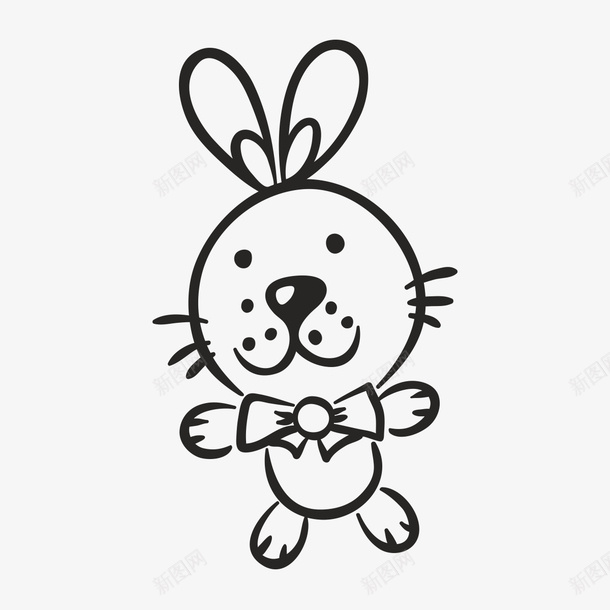 简笔兔子图标png_新图网 https://ixintu.com 一只 兔子 卡通 手绘 简笔 线条 蝴蝶结 黑色