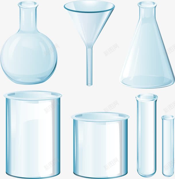 化学实验玻璃容器png免抠素材_新图网 https://ixintu.com 医学器皿 实验器皿 漏斗 烧瓶 玻璃容器 矢量素材