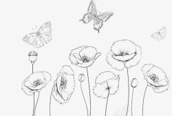 罂粟黑色线描花卉图标高清图片