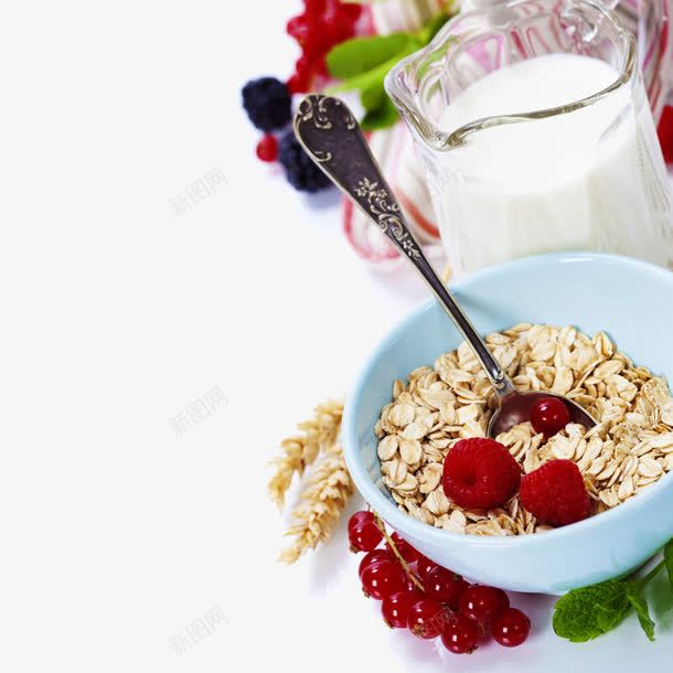 早餐png免抠素材_新图网 https://ixintu.com 早餐 水果 燕麦 牛奶 草莓 蓝莓 食材 高清