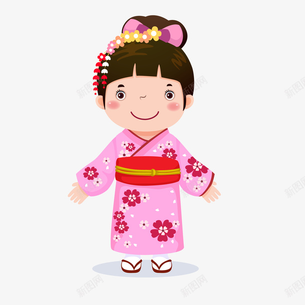 穿日本和服的女孩矢量图ai免抠素材_新图网 https://ixintu.com 人物设计 儿童节 卡通 和服花纹 女孩 日本和服 矢量图