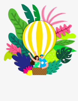 热带气球热带雨林情侣浪漫热气球游高清图片