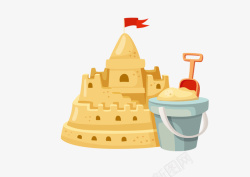 手提玩具沙滩城堡和小铁桶高清图片