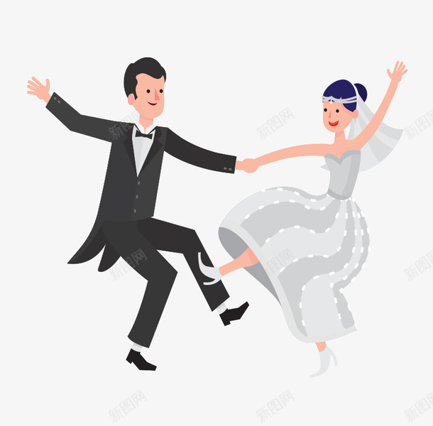 开心得跳舞的新郎新娘png免抠素材_新图网 https://ixintu.com 华尔兹 婚礼 婚纱 新人 新年 新郎 燕尾服 跳舞