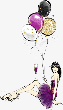 紫色小裙子拿着气球的性感女人高清图片
