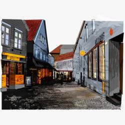 复古楼房手绘欧式街景高清图片