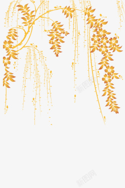 渐变树枝金色装饰插图柳枝树枝叶高清图片