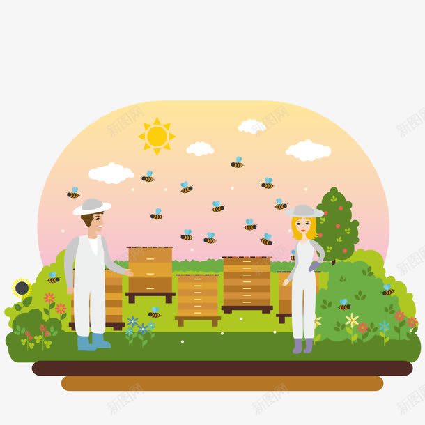 饲养蜂场png免抠素材_新图网 https://ixintu.com PNG免抠图下载 养蜂场 喂养 春天 花蜜 蜜蜂 采蜜