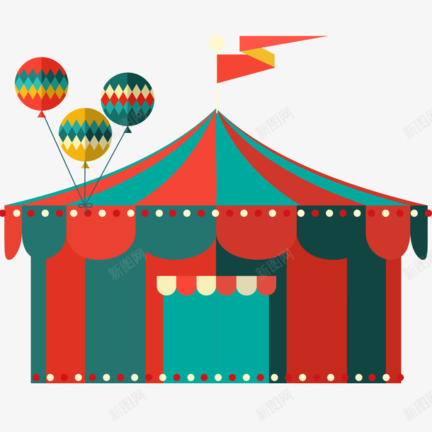 创意游乐场的马戏团矢量图ai免抠素材_新图网 https://ixintu.com 帐篷设计 扁平化 气球 游乐园 马戏团设计 矢量图