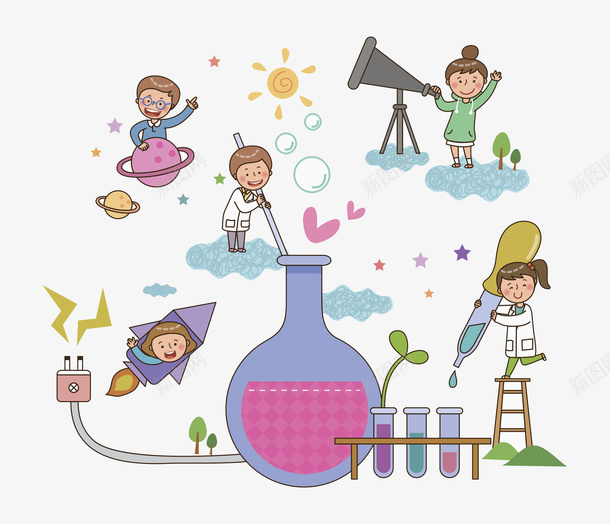 做化学实验的学生png免抠素材_新图网 https://ixintu.com 创意 卡通 壁纸 学生 封面 彩色手绘 插图
