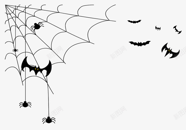 万圣节蜘蛛网png免抠素材_新图网 https://ixintu.com 万圣节 恐怖装饰 蜘蛛网 蝙蝠PNG 西方节 黑蜘蛛