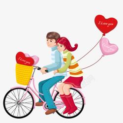 骑单车的情侣与彩色气球素材