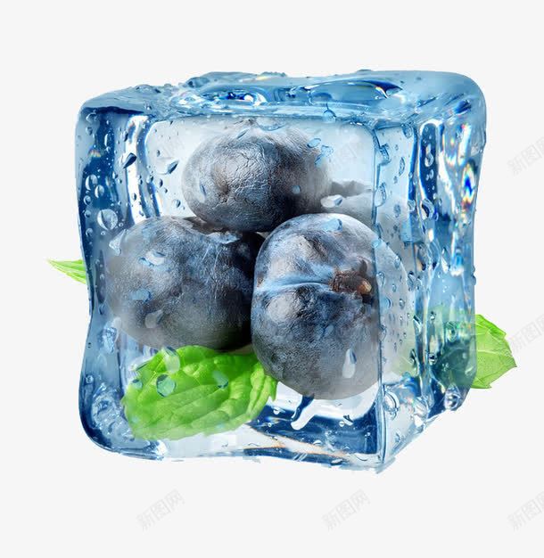 冰冻蓝莓png免抠素材_新图网 https://ixintu.com 冰块 叶子 夏日 水果 蓝莓
