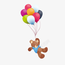 带围脖的小熊被气球带飞的小熊高清图片